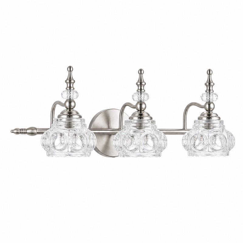 Vintage-Style Nickel-Finish Three-Light Bathroom Vanity Light, Nickel