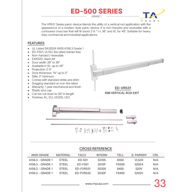 VR531 Series Black Grade 1-Commercial 48 in. Surface Vertical Rod Panic Exit Device, Black
