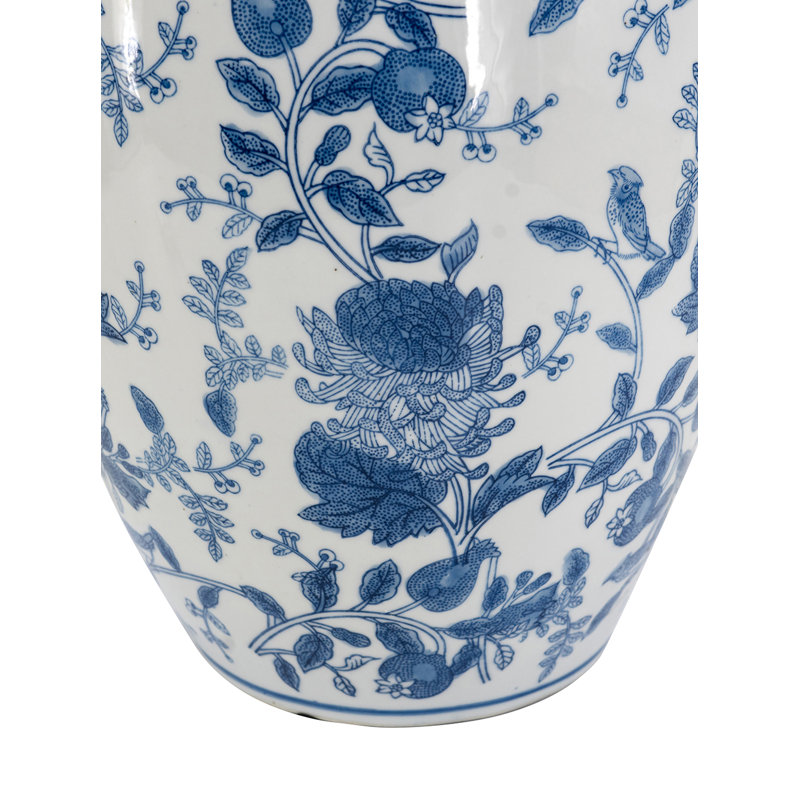 Vase décoratif en porcelaine D11.5X17.5 "avec motifs floraux bleus et blancs