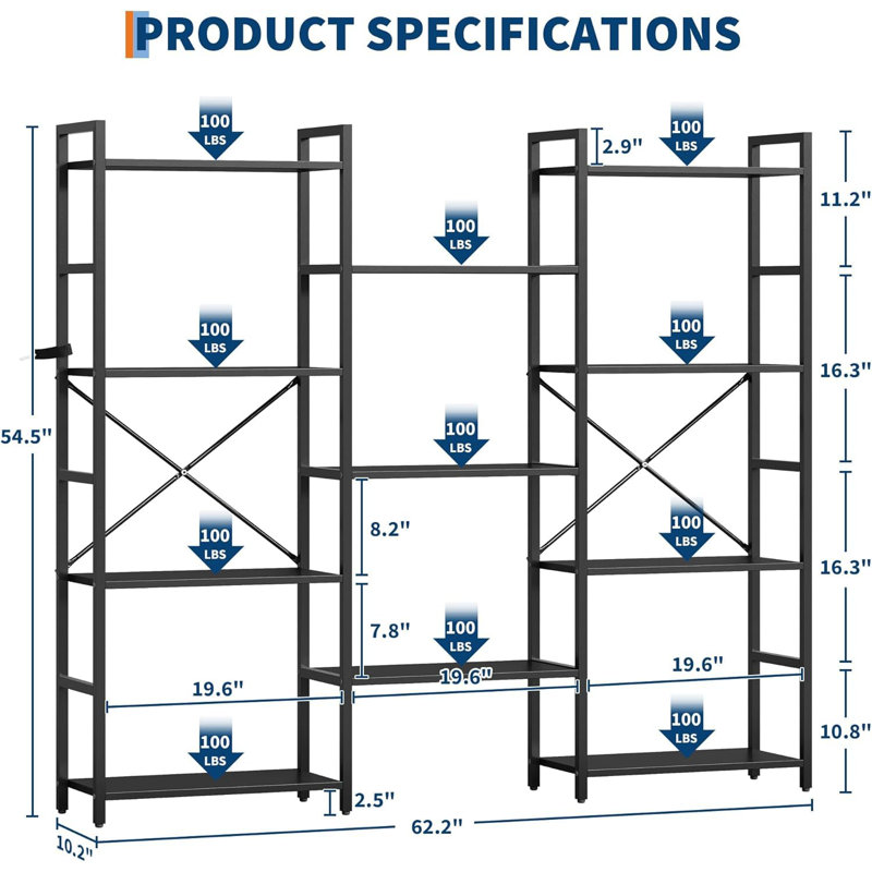 4 Tiers Bookshelf Classical Modern Book Shelf with 11 Open Display Shelves Tall Display Shelves for Living Room Bedroom and Home Office Black