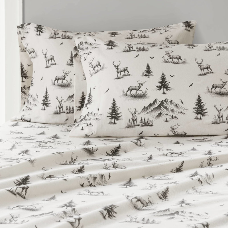 Grand drap gris cerf 4 pièces 100% flanelle de coton doux brossé des deux côtés - Lavable à la machine Entretien facile avec élastique ajusté