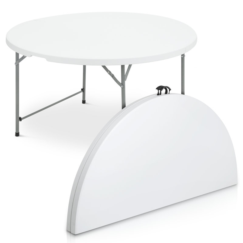Table ronde en plastique pliable ronde avec cadre en acier pliable et poignée de transport, H 29,5 po x L 54 po x P 54 po