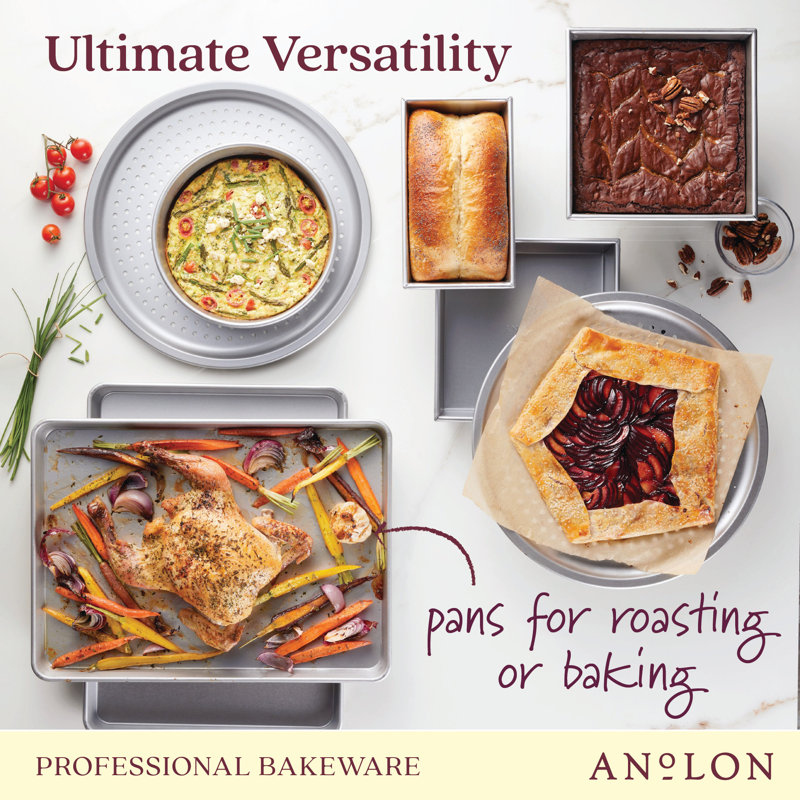 Anolon Pro-Bake Bakeware Aluminized Steel Perforated Pizza Pan, 14 Inch, Silver