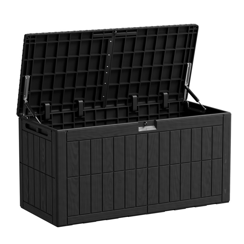 Boîte de rangement extérieure imperméable 100 gallons, boîte de terrasse verrouillable, outil de jardin pour meubles de patio, noir