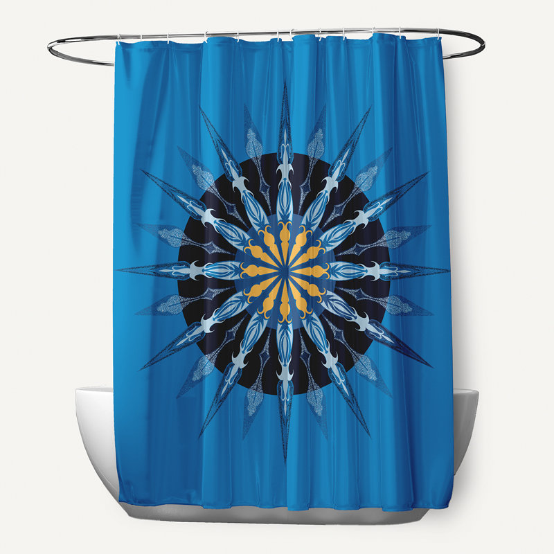 Rideau de douche à imprimé géométrique et roue de mer, bleu