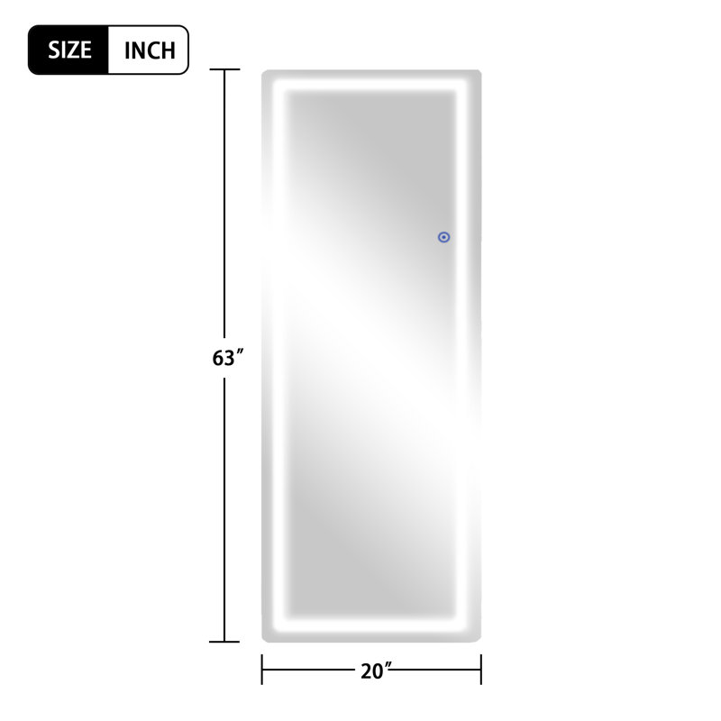 LED Aluminum Alloy Frameless Rounded Rectangular Full-Length Mirror With Stand, Silver, 62.99" x 19.69"