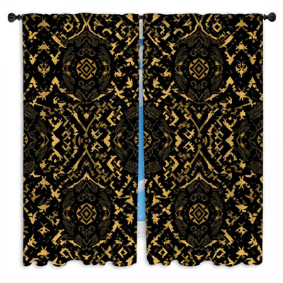 Rideaux obscurcissant noir et or Ikat