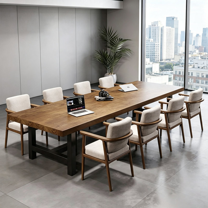Simple Rectangular Solid Wood Conference Table, 29.52" H x 110.23" L x 39.37" D
