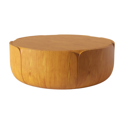 Table basse d'intérieur ronde 35,63 ", table basse centrale à grain de bois moderne, robuste MGO (oxyde de magnésium) imperméable, table sans assemblage pour patio, jardin, cour arrière, salon (brun)