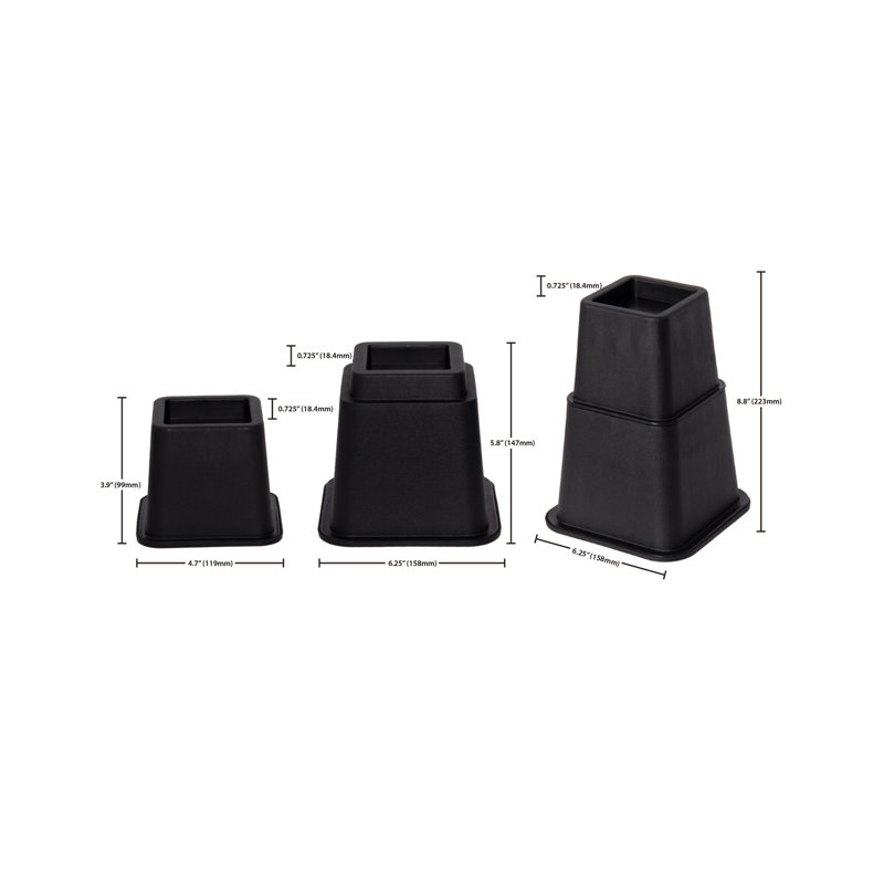 Adjustable Bed Risers, 3", 5" & 8", Heavy-Duty 4-Pack, Black
