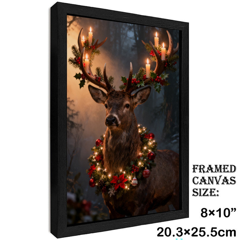 Art mural noir avec renne de Noël encadré, H 11 po x l 9 po