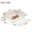 Lit double beige en bois de pin avec lit gigogne pour un sommeil confortable-129990047-129990050