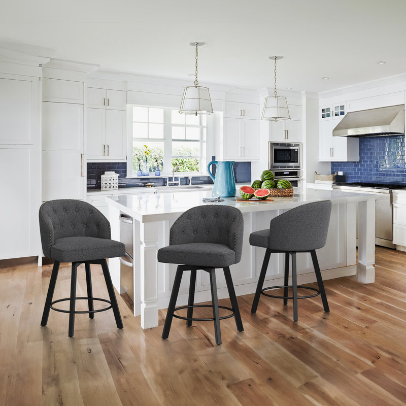 Drish Swivel 25.98" Counter Stool, Dark Gray Fabric