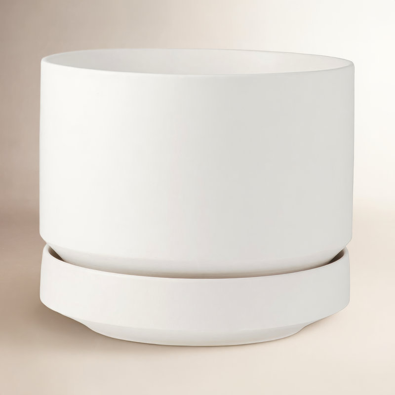 Pot à fleurs en céramique Byer, Blanc, H 9,25 po x l 10,25 po x P 10,25 po