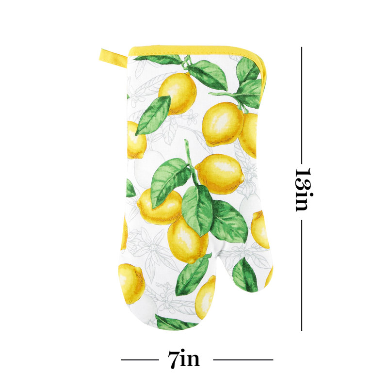 Lemon Print Cotton Kitchen Towel and Mitt Set, 4-Pack