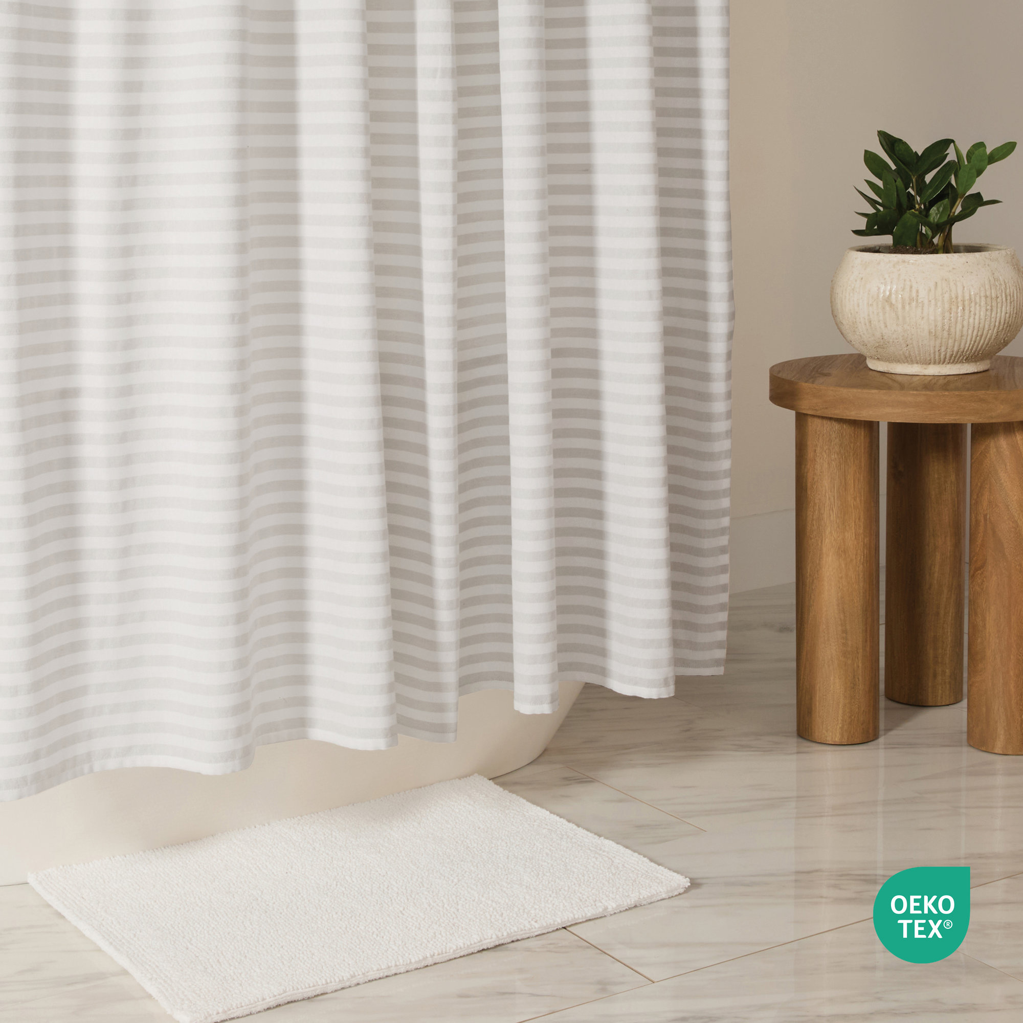Cotton Blend Shower Curtains, Gray Striped