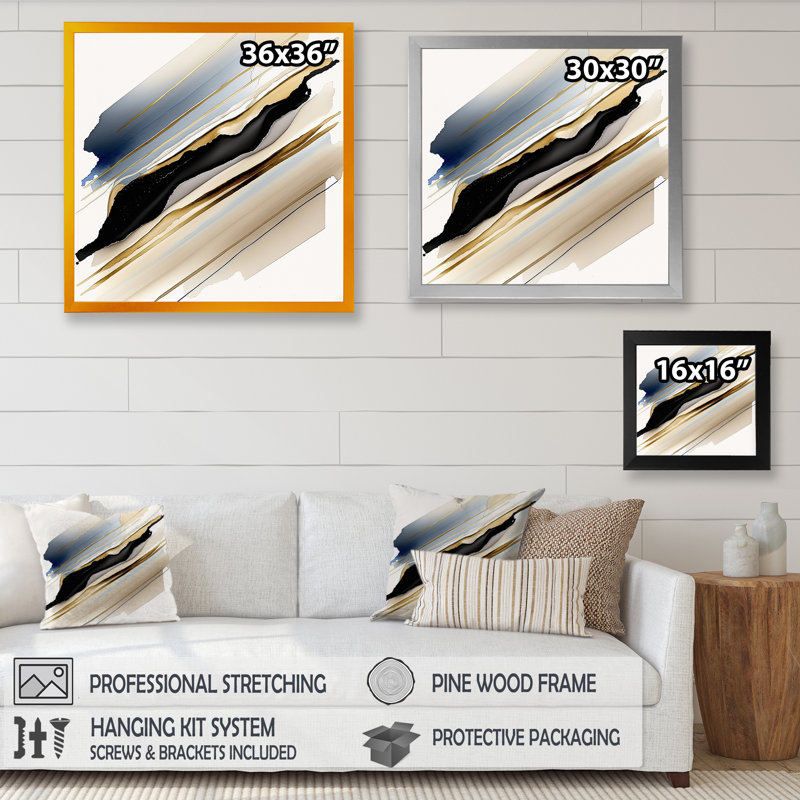 «Black and Gold Cubic Expression X», impression sur toile, Impression dorée sur toile encadrée, H 24 po x l 24 po x P 1 po