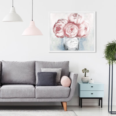 Bouquet de pivoines roses peintes au pastel - peinture sur cadre flottante