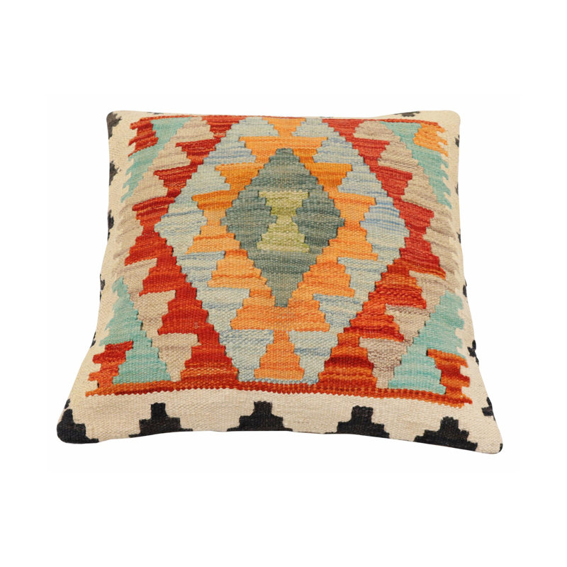 Coussin rustique tissé à la main kilim Rustic Mcbride - 17 po x 18 po, H 19 po x l 18 po, Beige/orange/rouge