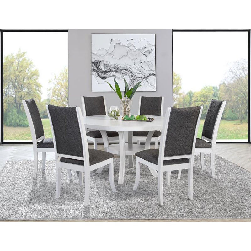 Swanley Round Dining Table Set, 7 Pieces: Table, 6 Chairs
