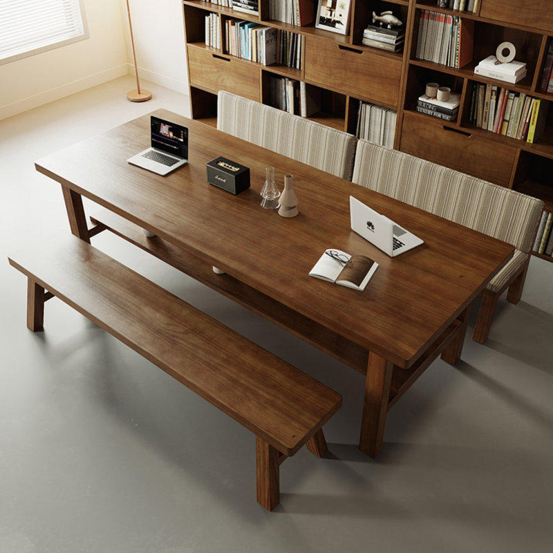 Bureau rectangulaire en bois massif brun noisette, 29.5" H  x 86.6" W  x 35.4" D