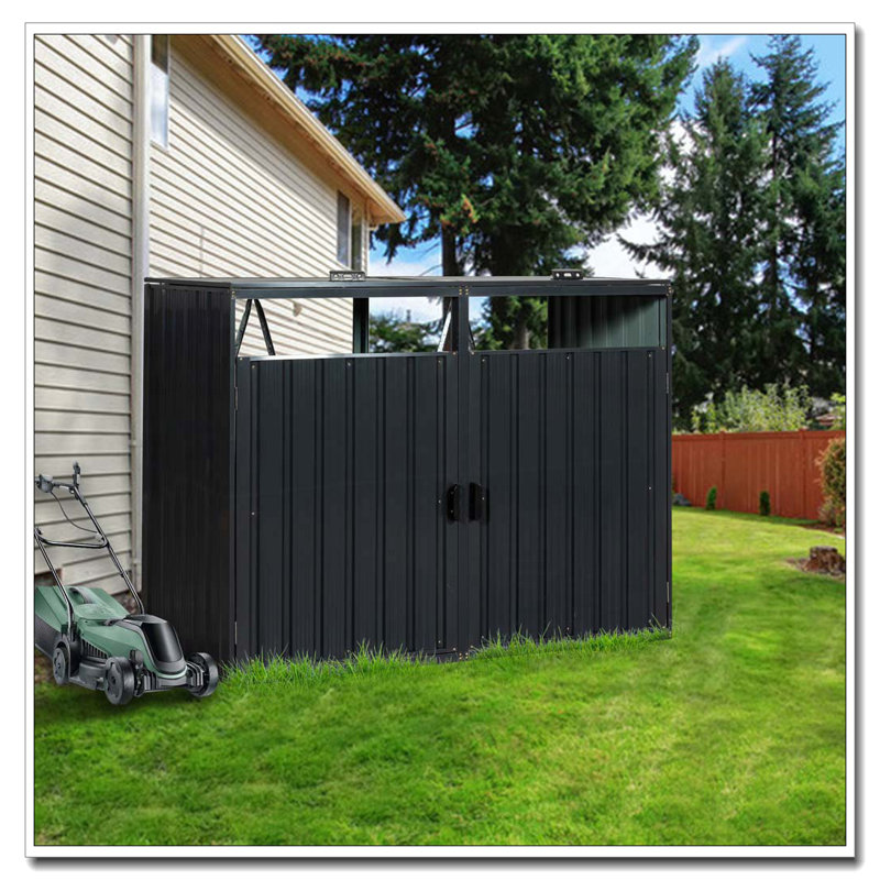 Garbage Bin Shed Stores 2 Trash Cans Metal Outdoor Bin Shed for Garbage Storage,Stainless Galvanized Steel, Bin Shed for Garden Yard Lawn
