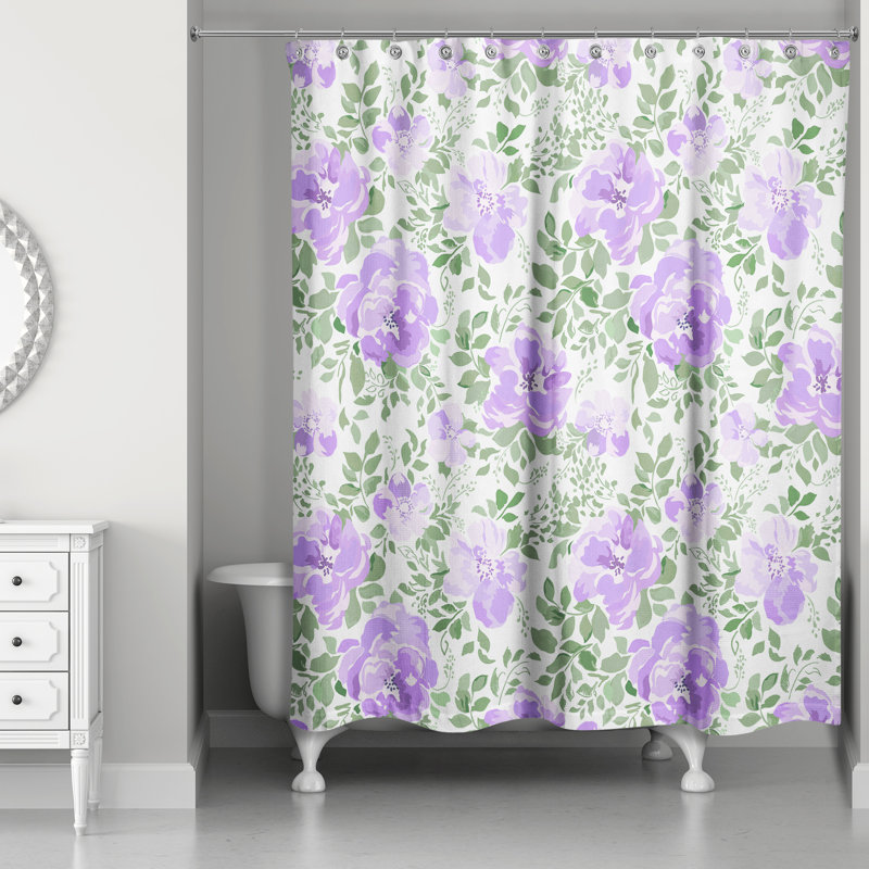 Rideau de douche simple à motif floral Daijon Meda, Mauve / Vert