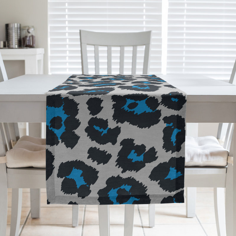 Animal Print Table Runner, 90" x 16", Silver/Black/Blue