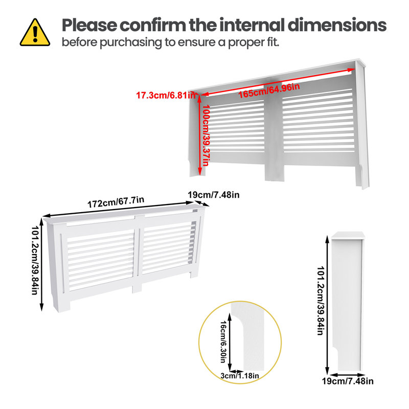 Abbi Extra Large Radiator Cover, 101.5cm H x 172cm W x 19cm D, 2