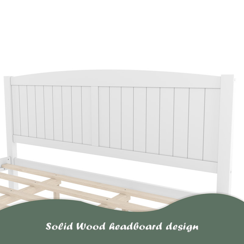 Lit plateforme, lit plateforme en bois massif avec lattes de soutien et structure solide, aucun sommier nécessaire, Blanc