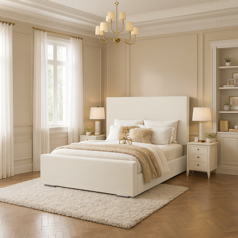 Prisila Upholstered Bed, Cream, Kingsize (5')
