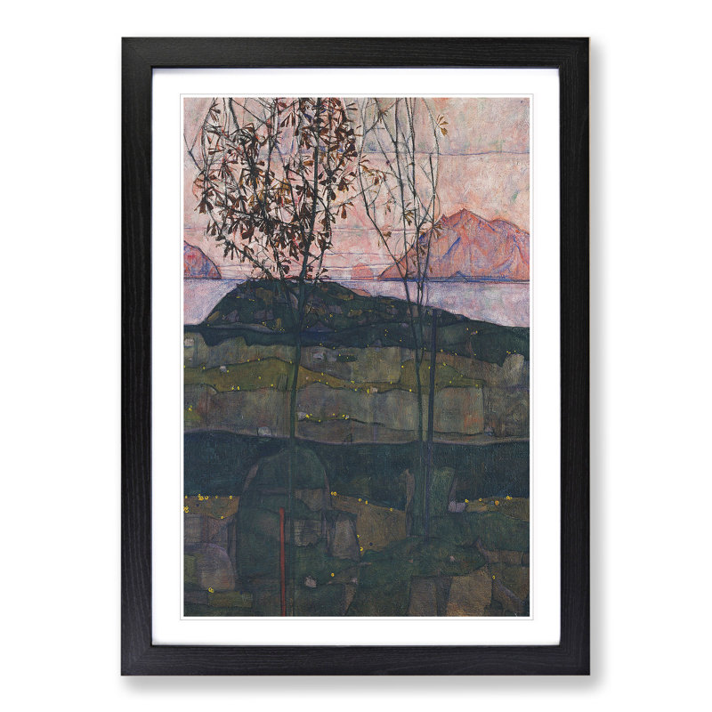 Setting Sun by Egon Schiele - Picture Frame Painting, 48cm H x 36cm W x 2cm D, Black Framed