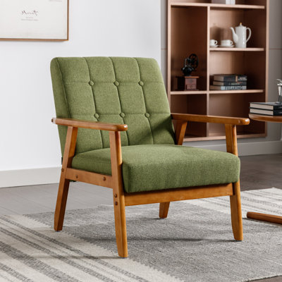 Accent Chair, Mid-century Modern Armchair With Solid Wood Frame,Armchair For Living Room, Bedroom-Green