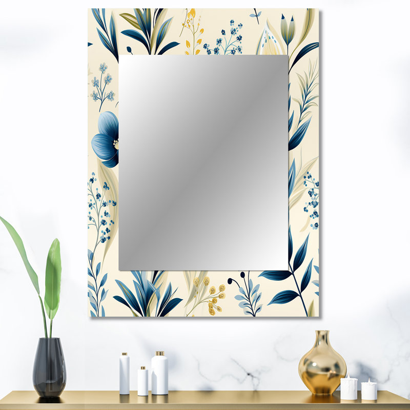 Aygiah Sandy Beige bord de mer bleu - miroir de plantes, botanique, naturel, 40 po x 30 po