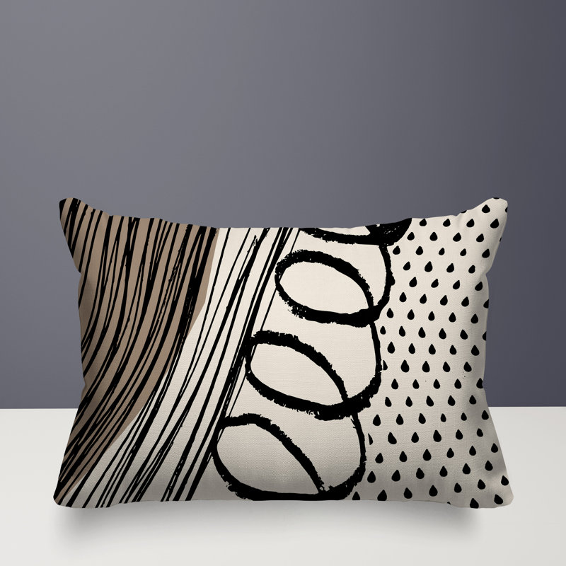 Oreiller rectangulaire réversible intérieur / extérieur Toba, Beige / noir / blanc cassé, H 14 po x l 20 po