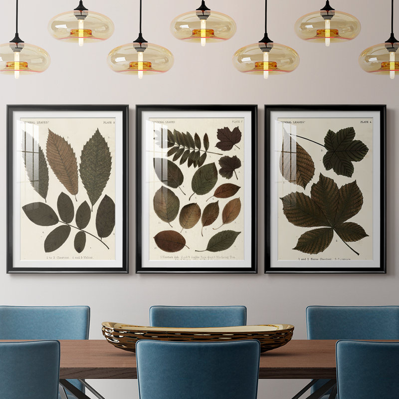 Feuilles d'automne I - Impression encadrée sur mesure de qualité supérieure - 3 pièces, H 15 po x l 19 po, Noir