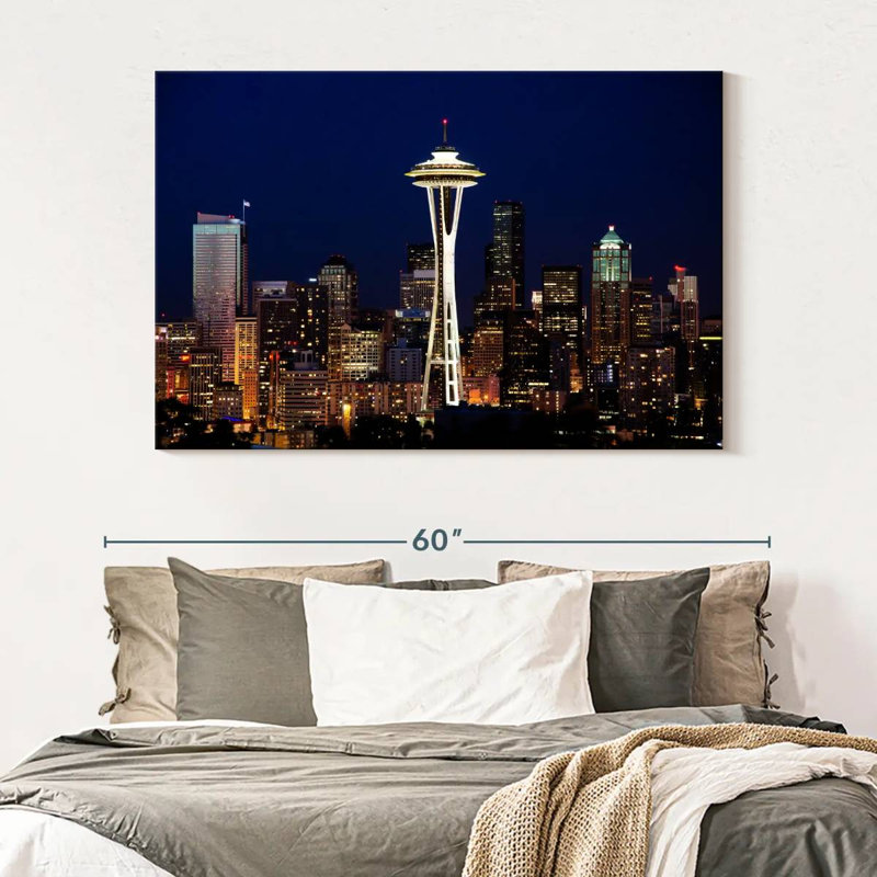 Paysage urbain de nuit Ravi Seattle, H 34 po x l 51 po