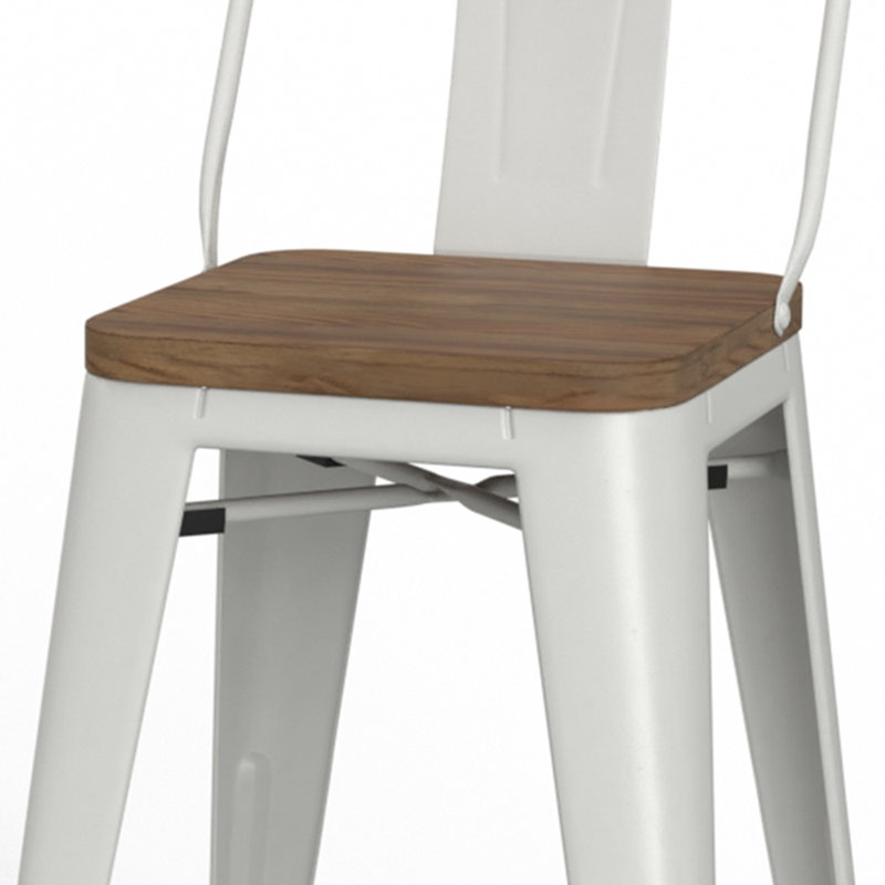 Tabouret en bois massif et métal Rayne, Blanc, 2, Tabouret de bar (siège d'une hauteur de 30,2 po)
