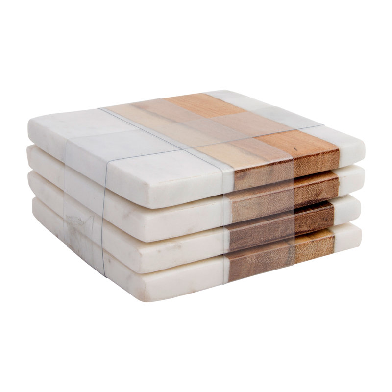 Wood Square 4 Piece Coaster Set