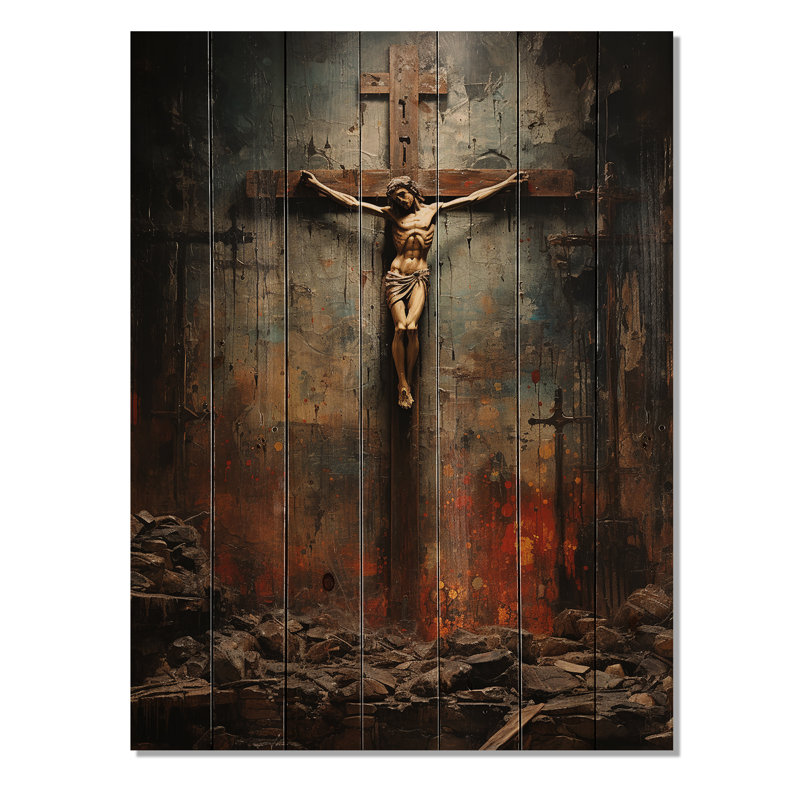 Christianisme Crucifixion Darkness The - impression sur bois de pin naturel, H 20 po x l 10 po x P 0,78 po