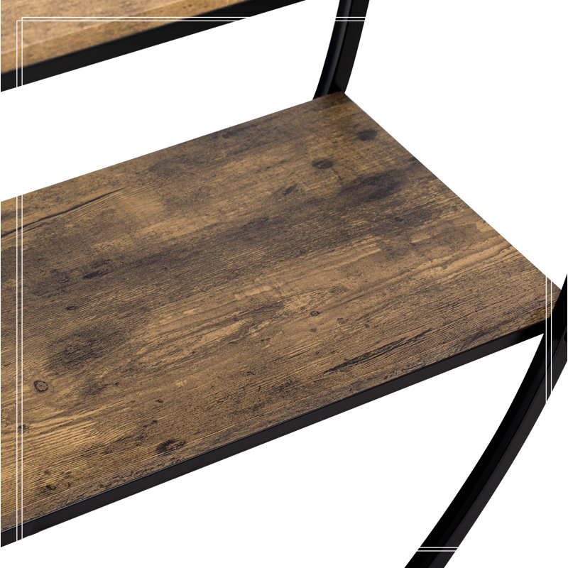 Rustic Industrial Design Demilune Shape Textured Metal Distressed Wood Console Table, Distressed Brown
