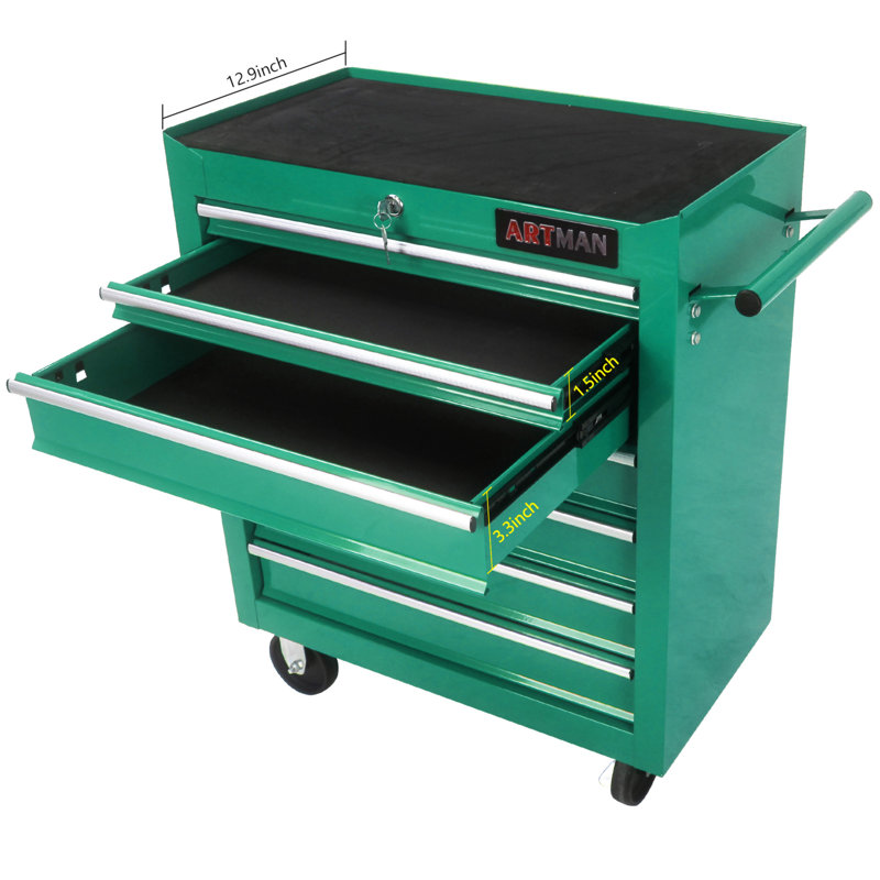 7 DRAWERS MULTIFUNCTIONAL TOOL CART WITH WHEELS, Green