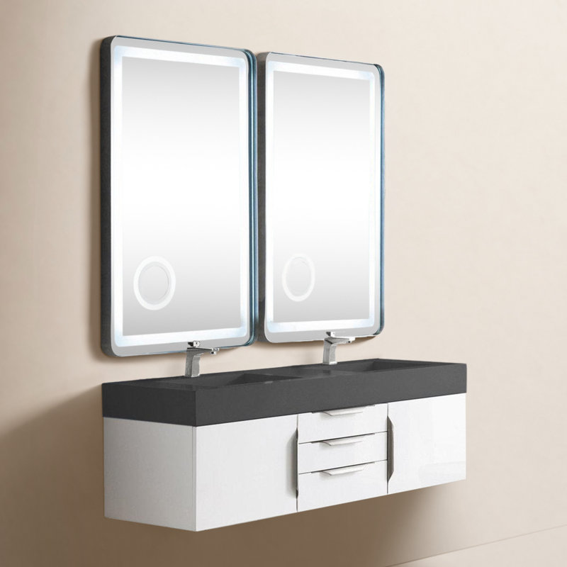 Mercer Island 60'' W Double Vanity, Glossy White, Glossy White, Radiant Gold
