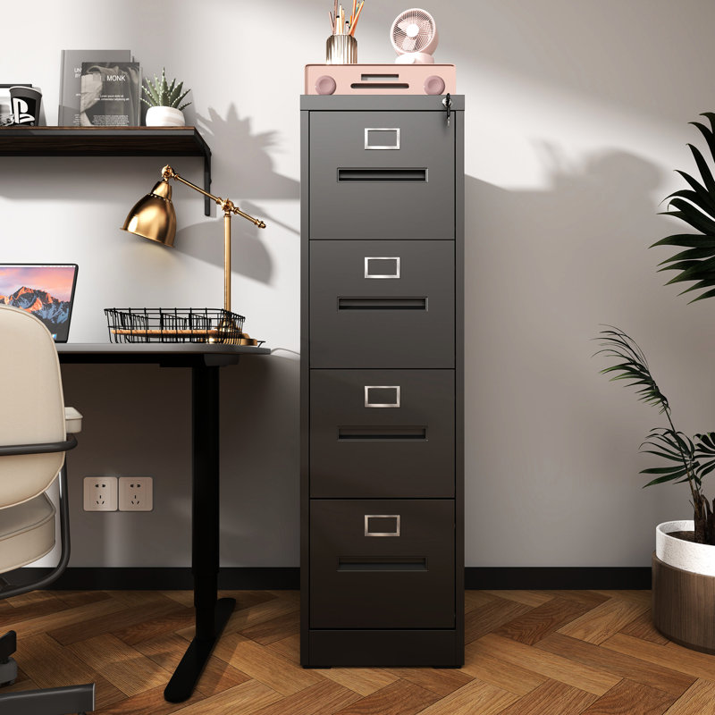 4 Drawer File Cabinet With Lock Metal Vertical File Cabinet Office Home, A4 Legal/Letter Size Narrow File Cabinet Locked,Assembly Required