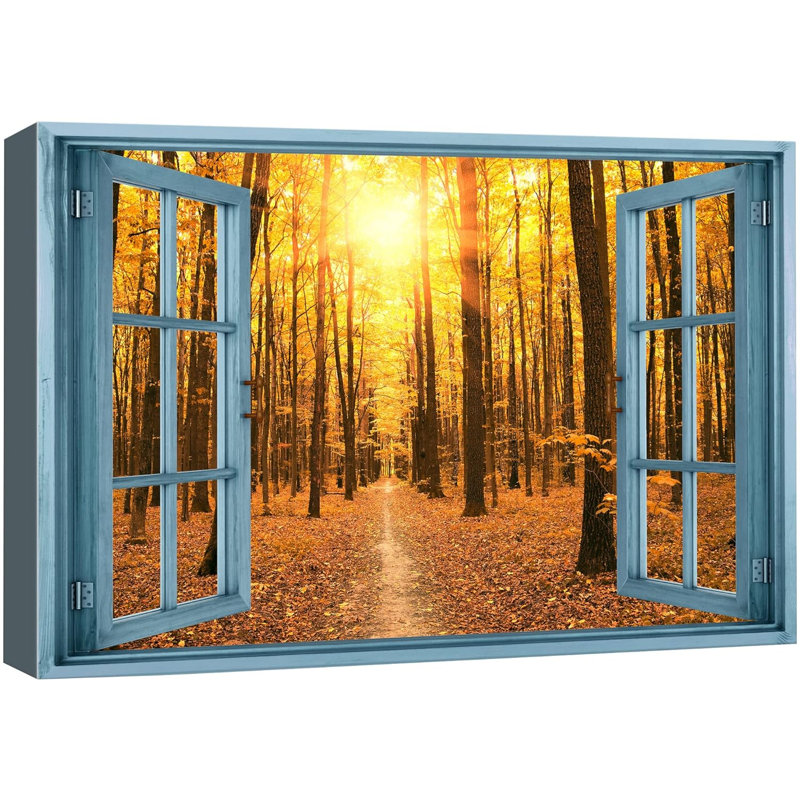 Scène de fenêtre d'automne d'automne «Window View Autumn Fall Spring Season Sunset Forest Nature Scenic Landscape» sur toile