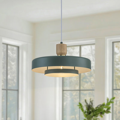 1 Light Scandinavian Single Tiered Pendant Light with Wood Accent