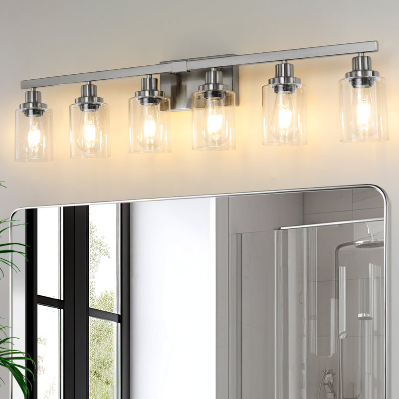 Éclairage pour meuble-lavabo 6 lumières avec abat-jour en verre transparent pour miroir de meuble-lavabo, salle de bain ou chambre à coucher