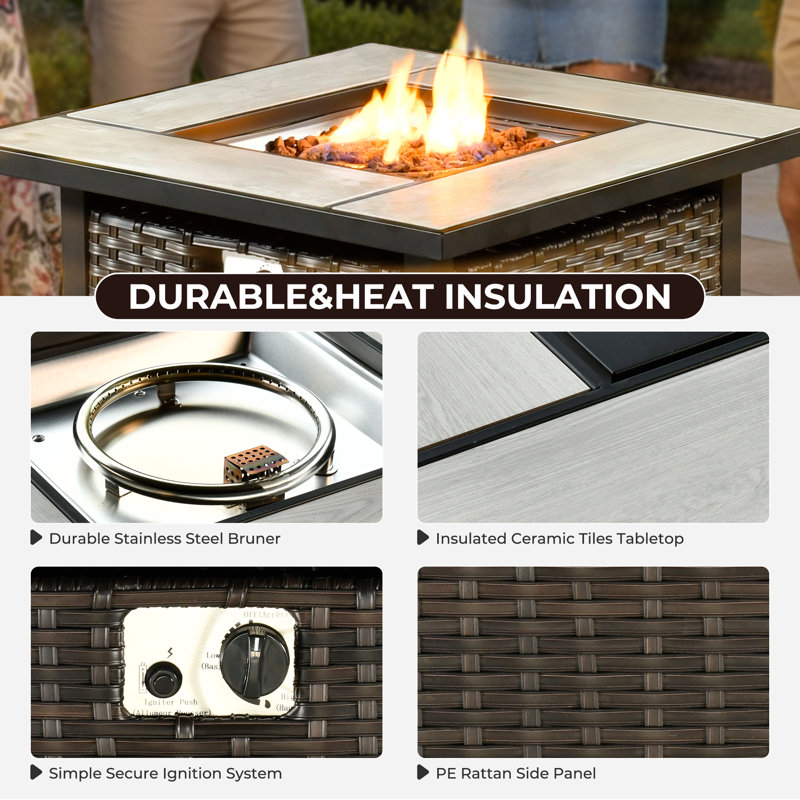 Allcot Steel Propane Outdoor Fire Pit Table With Lid, Brown
