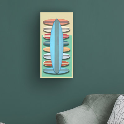 Surfboard red par Edward M Fielding - impression sur toile tendue