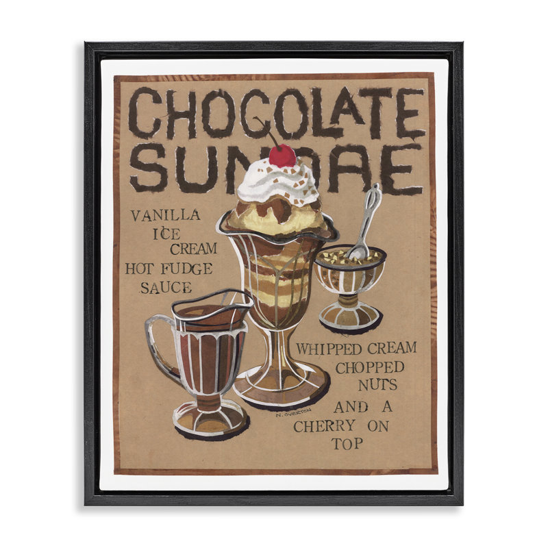 Art mural sur toile flottante, "Chocolate Sundae Recipe" par Nancy Overton, Cadre flottant noir de jais, H 31 po x l 25 po